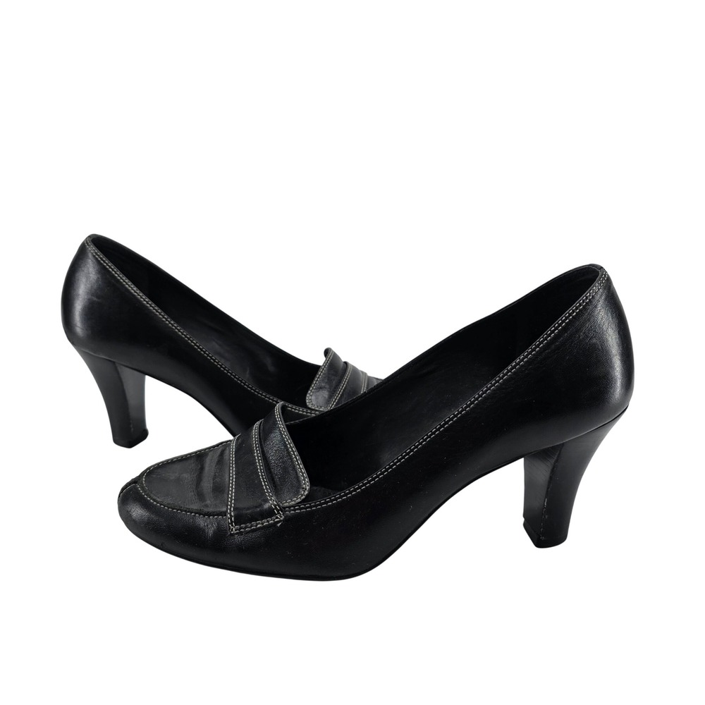 Alex Marie Trudie Loafer Pumps 9M Black Leather Heel Brazil Dark Academia Preppy